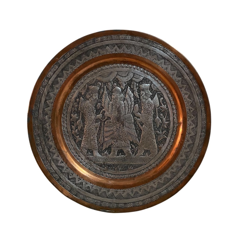Antique Middle Eastern Tray-19th Century Copper Metal-Mamluk Revival Damascus